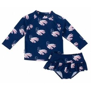Adorable Swan Print Kids Rashguard Set - Blue and Pink